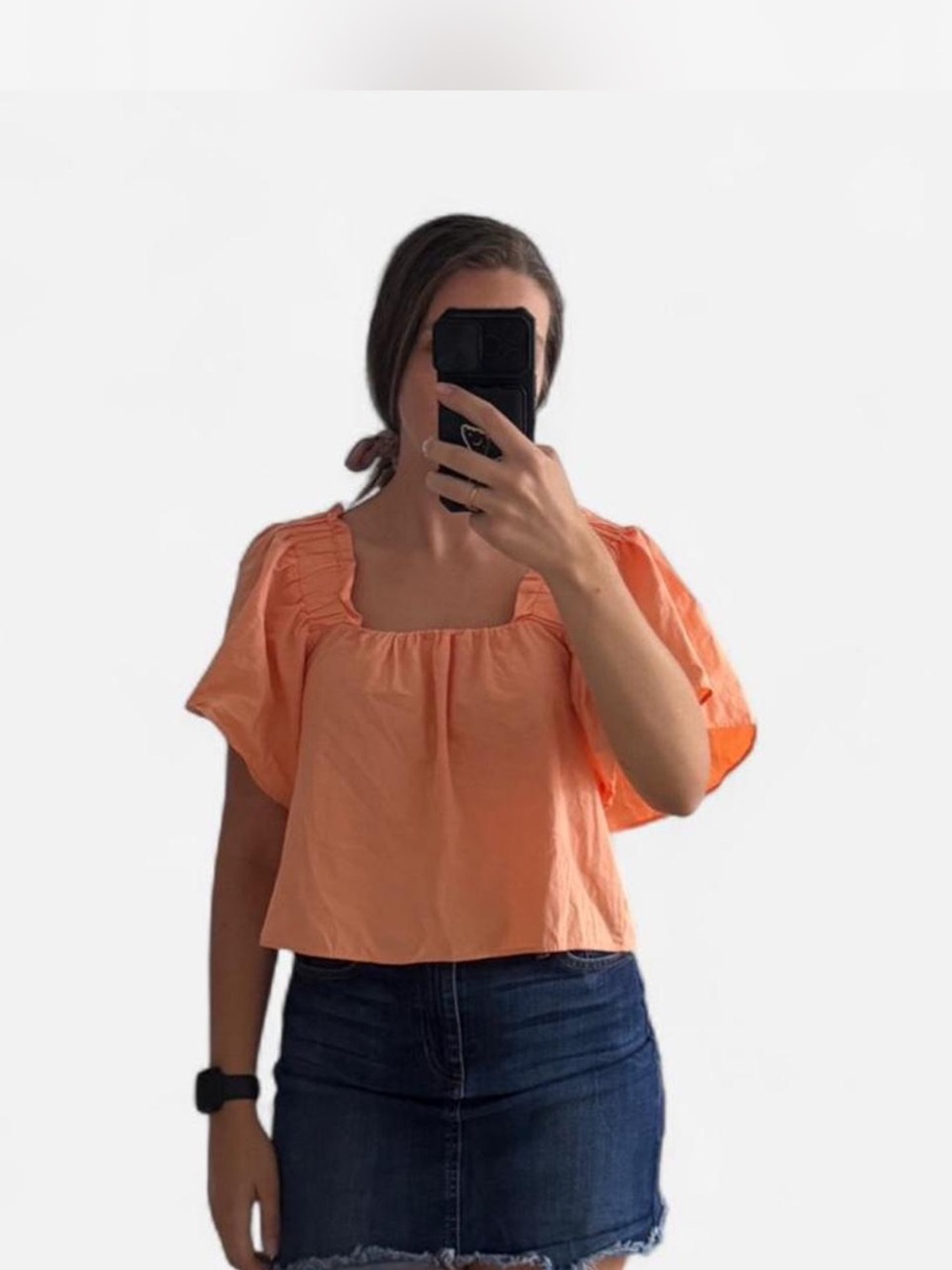 Zara Peach Square-Neck Puff Sleeve Blouse